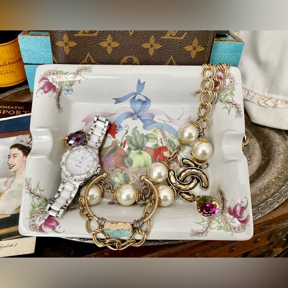 Rare Vintage GUCCI Floral Designer Dish Tray Collectible Home Decor Ashtray GG - Picture 8 of 9